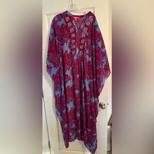 Floral Kaftan Dress in Blue and Pink